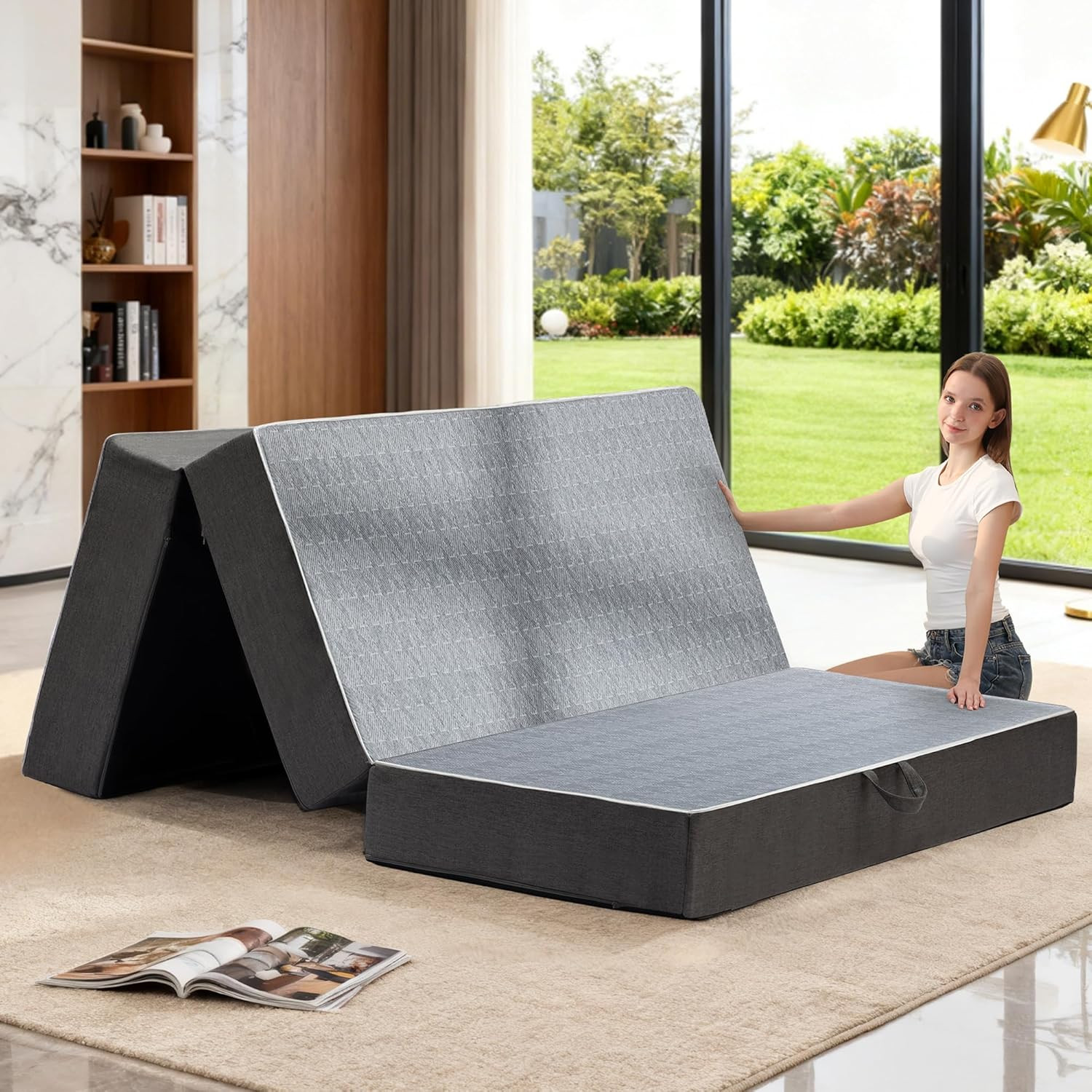 Queen Size Tri-Fold Memory Foam Mattress – 6 Inch Portable Folding Bed