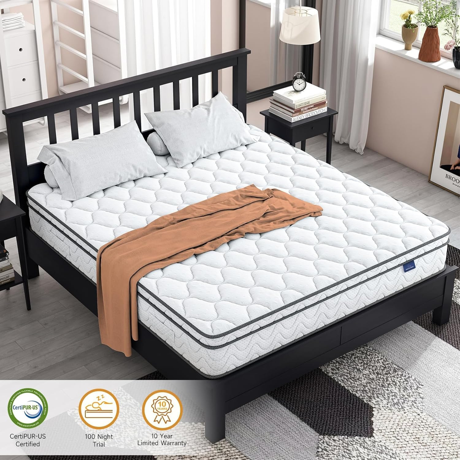 Vesgantti Twin Mattress 10 Inch, Fiberglass-Free | Cool Sleep Hybrid Single Matt