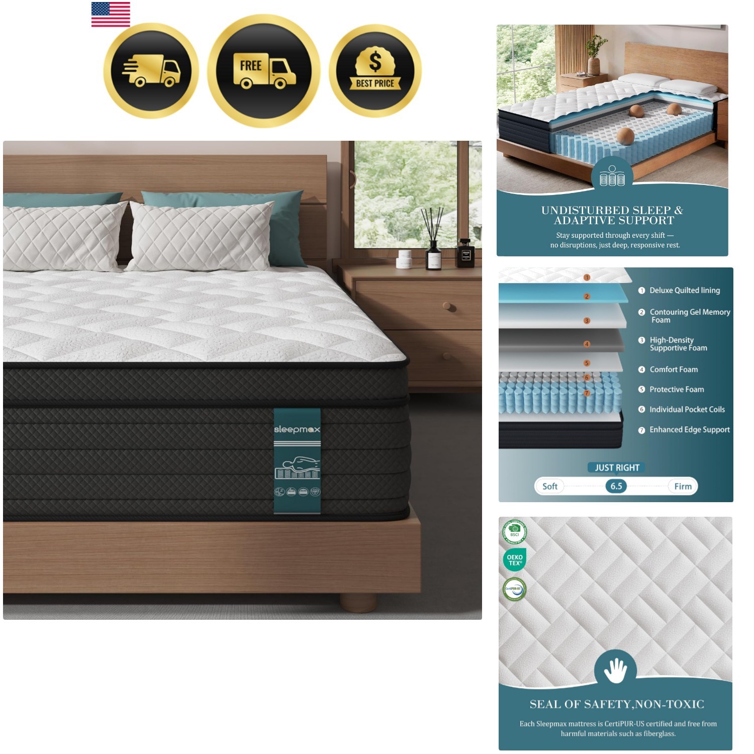 Queen Mattress Hybrid 12 Inch Euro Top Firm Bed in a Box Support Memory Foam