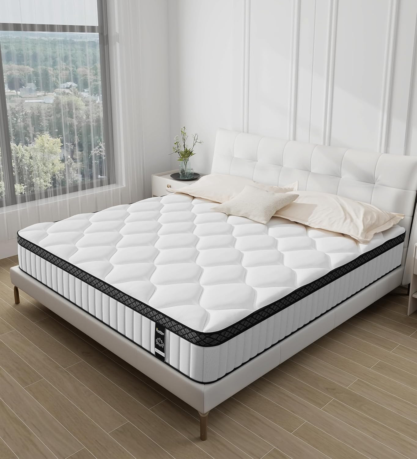 Full Mattress,10 Inch Hybrid White Mattresses,Gel Memory Foam Spring Mattress in