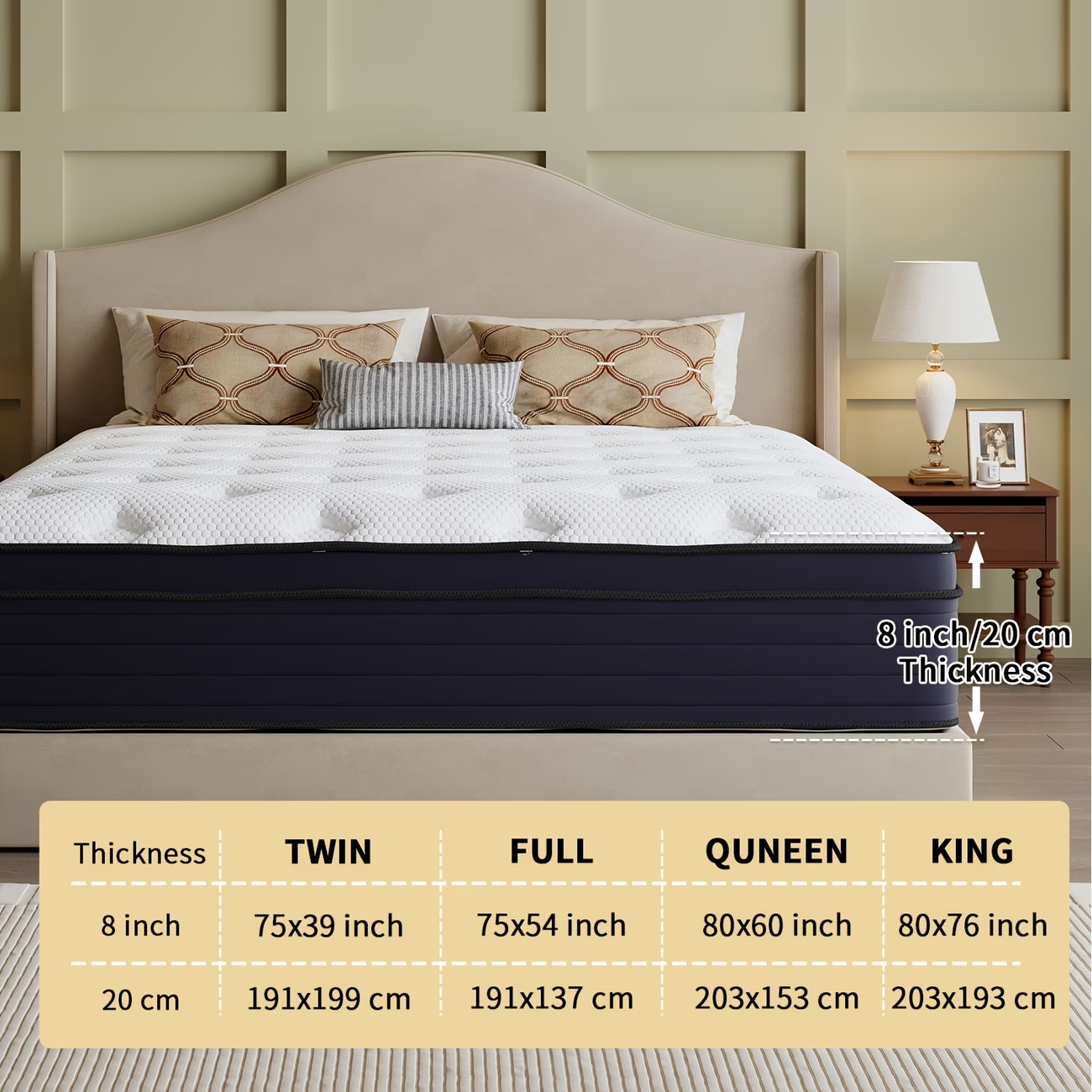 Heavy Duty Queen Mattress 12in Independent Spring High Density Foam Ultra Quiet