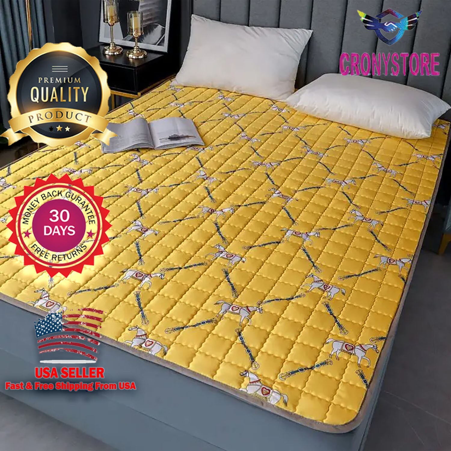 Queen Size Mattress Topper, 1200 GSM Cooling Cushion, Mattress Pad for Back Pain