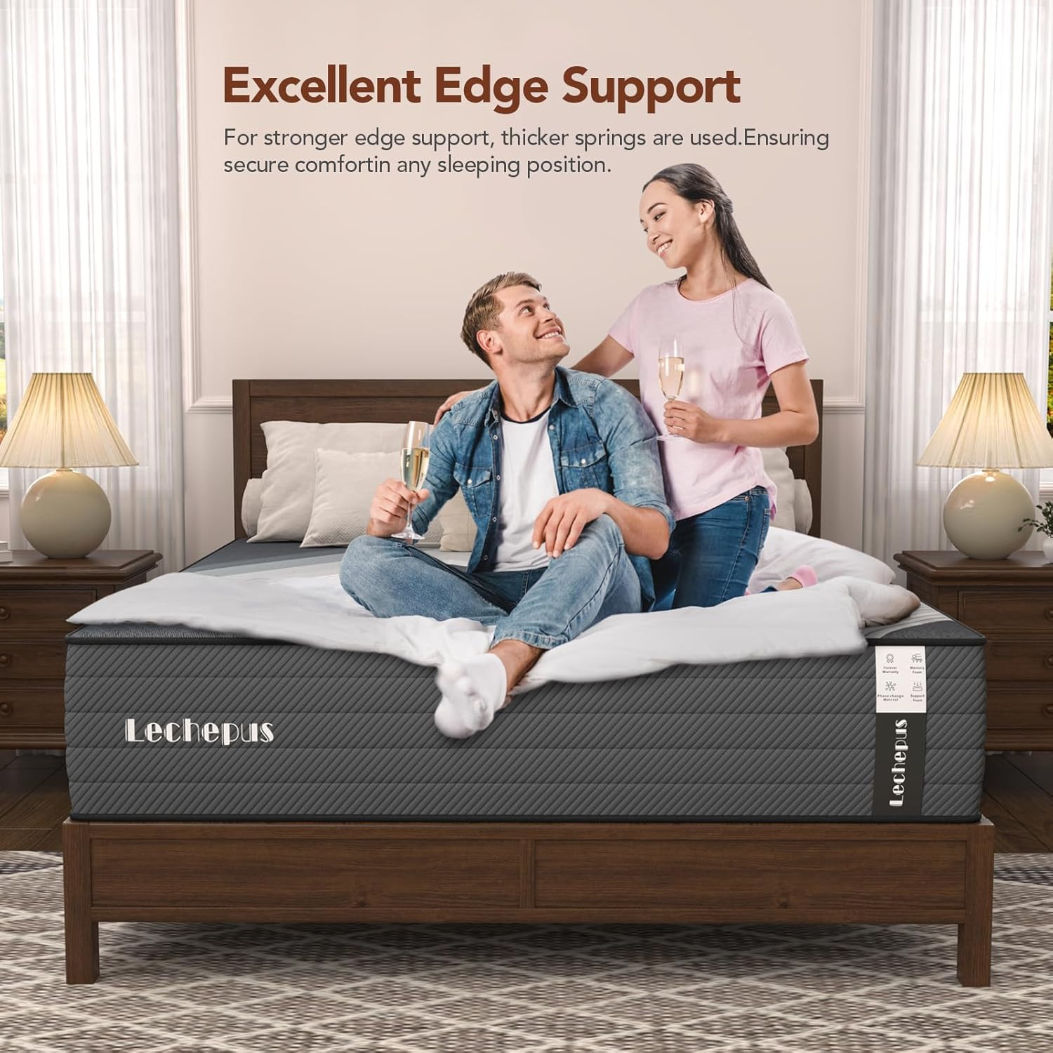 10″ Lechepus Queen Mattress, 5-Zone Hybrid with Lumbar Support & Motion Isolatio
