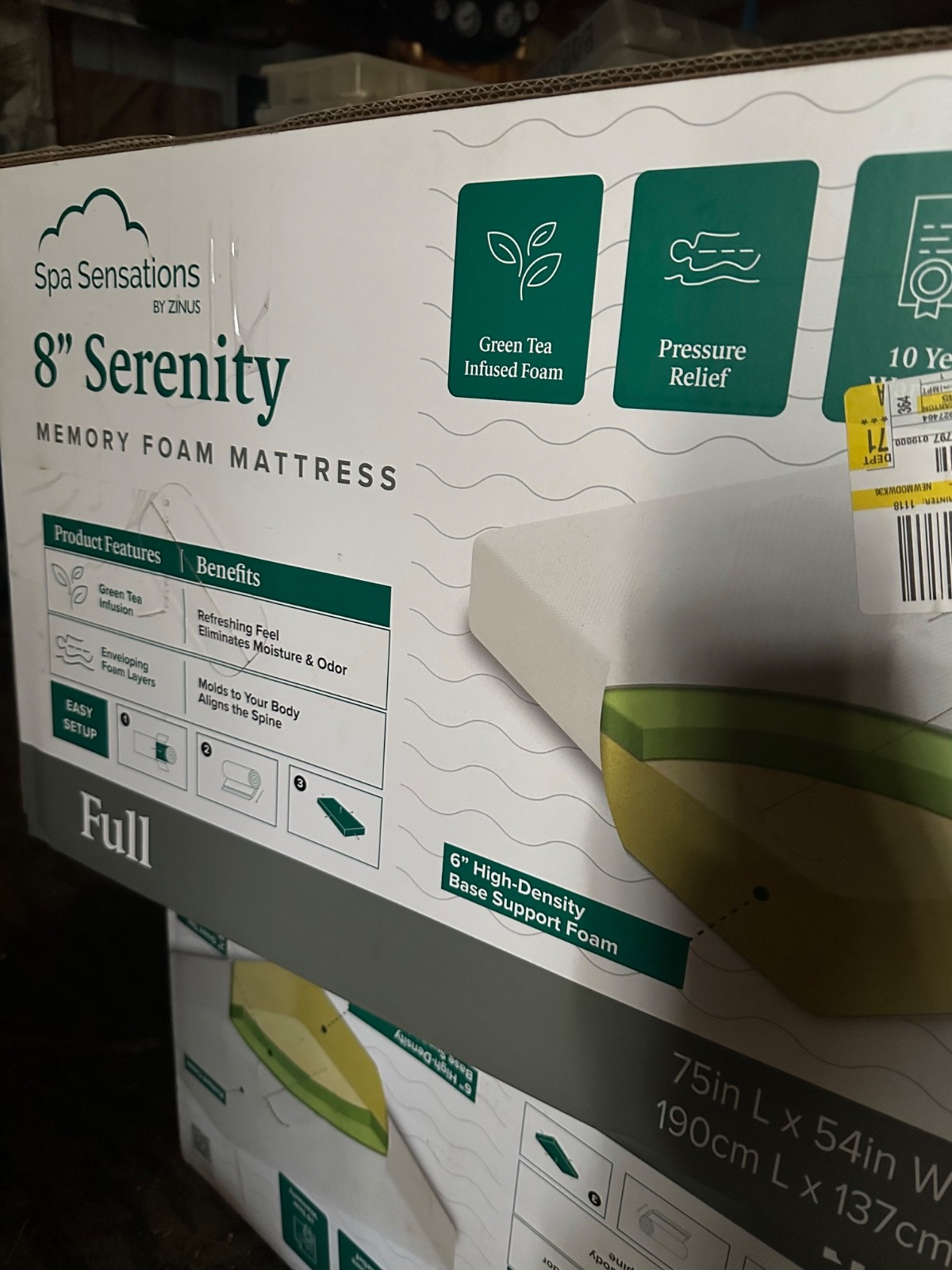 2-Luxury Serenity Zinus 8″ Memory Foam Mattress, Full Size By Spa Sensations