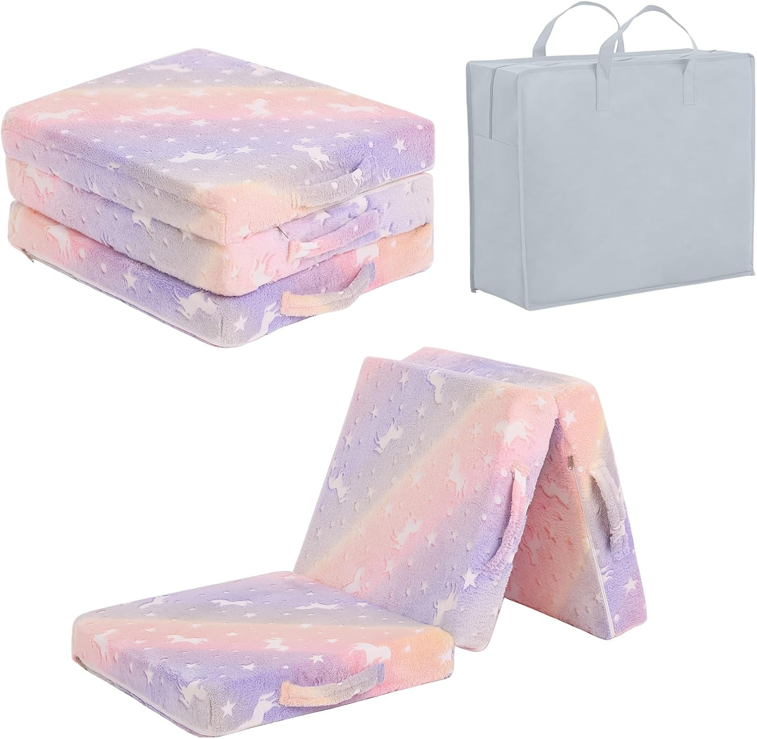 Foldable Floor Mattress for Kids-Glow in the Dark Toddler Nap Mat with Storage B