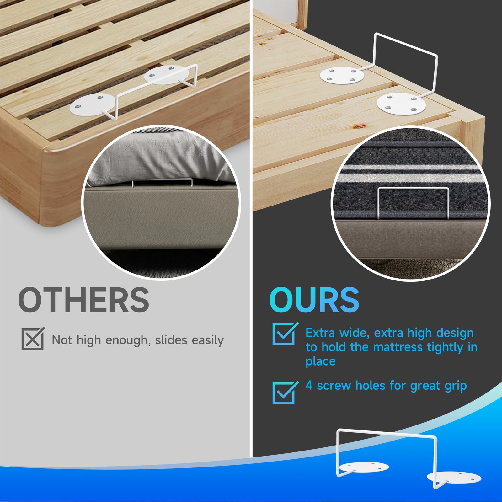 6 PCS Mattress Retainer Bar Holder Place Double Sided Tape White Stopper