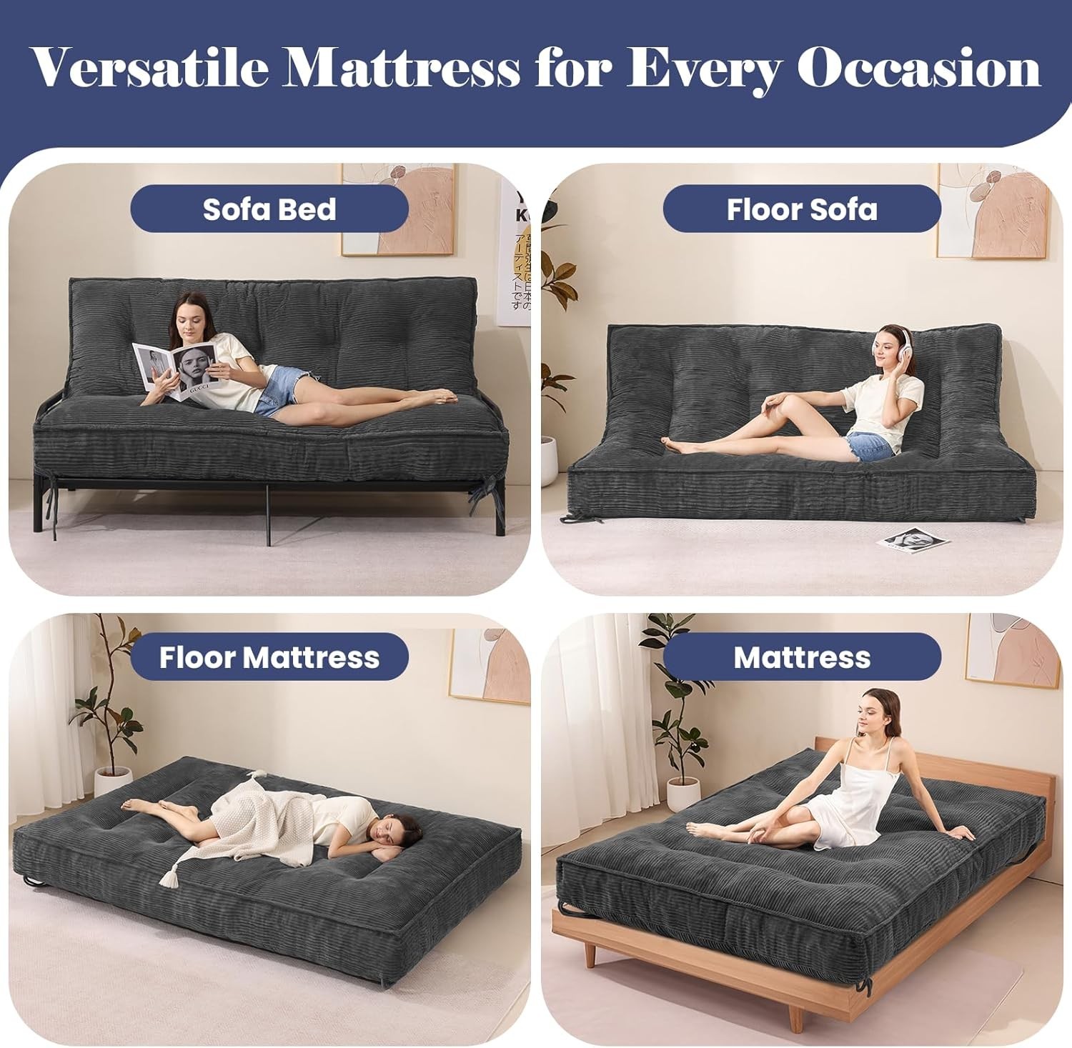 8″ Futon Mattress Full Size Thick Futons Sofa Couch Bed Sleeper Sofa Bed Floor
