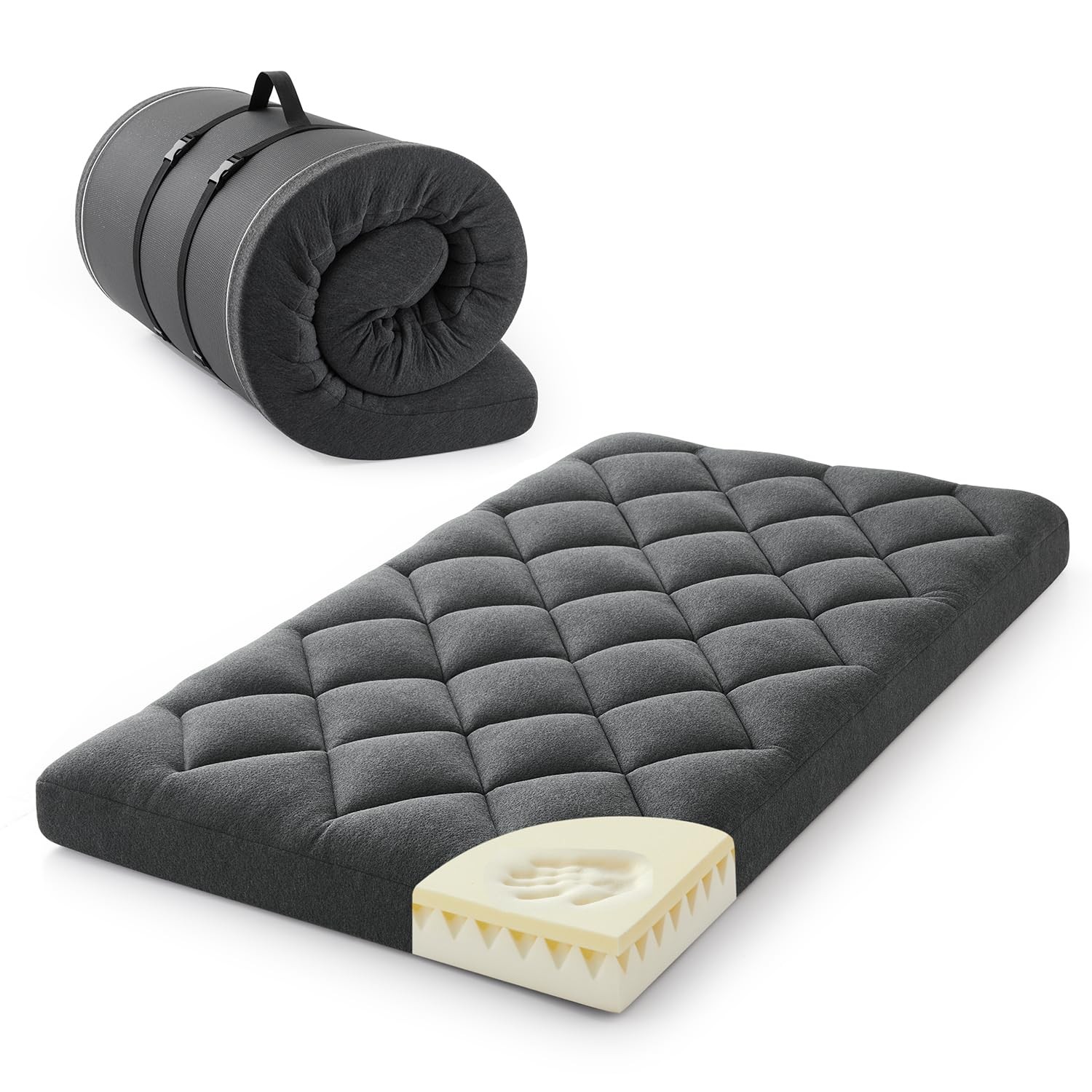 4″ Twin Size Pillow Top Floor Futon Mattress,Memory Foam and Egg Crate Foam, …