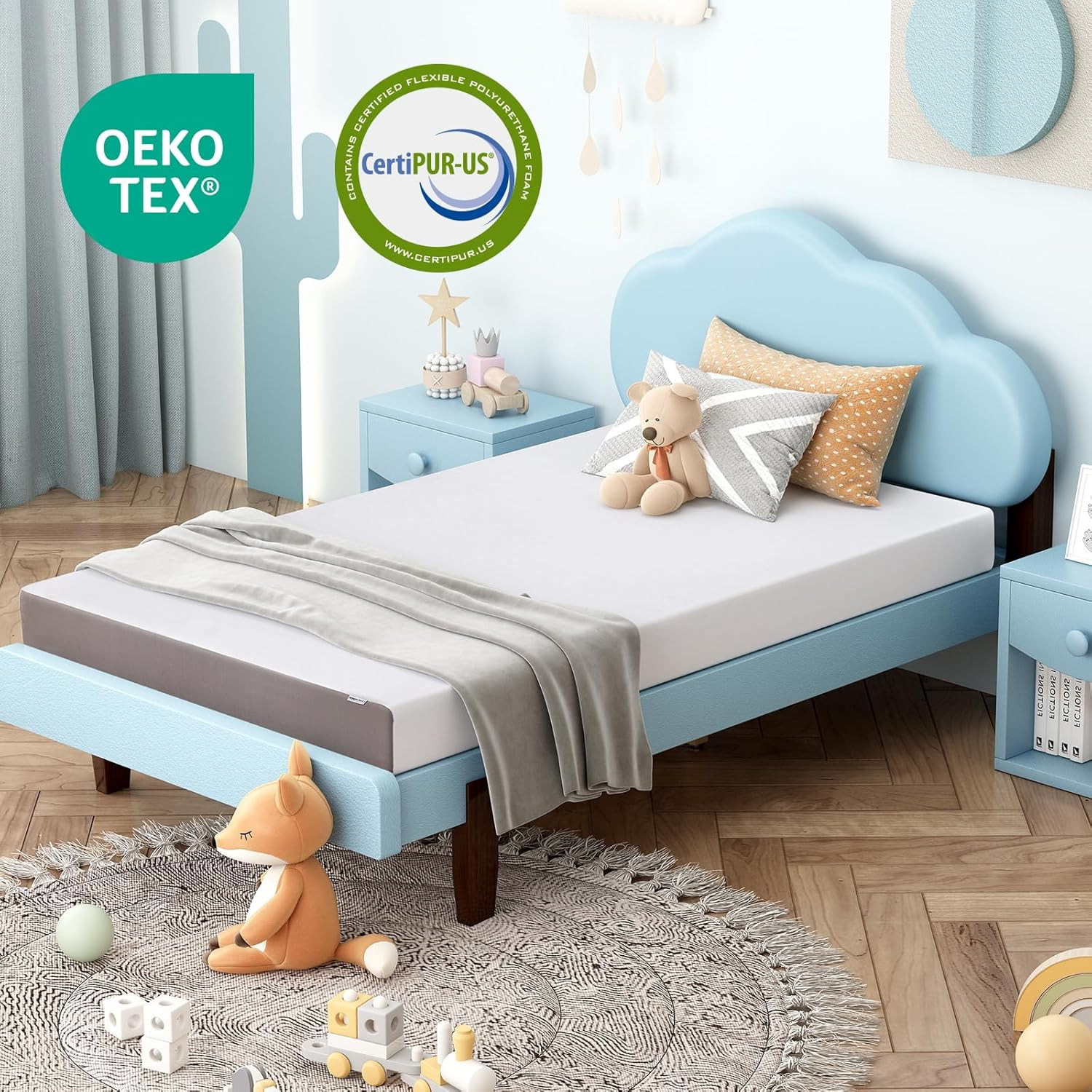 Memory Foam Mattress, Soft Plush Feel, 6 Inch, Twin, White/Grey
