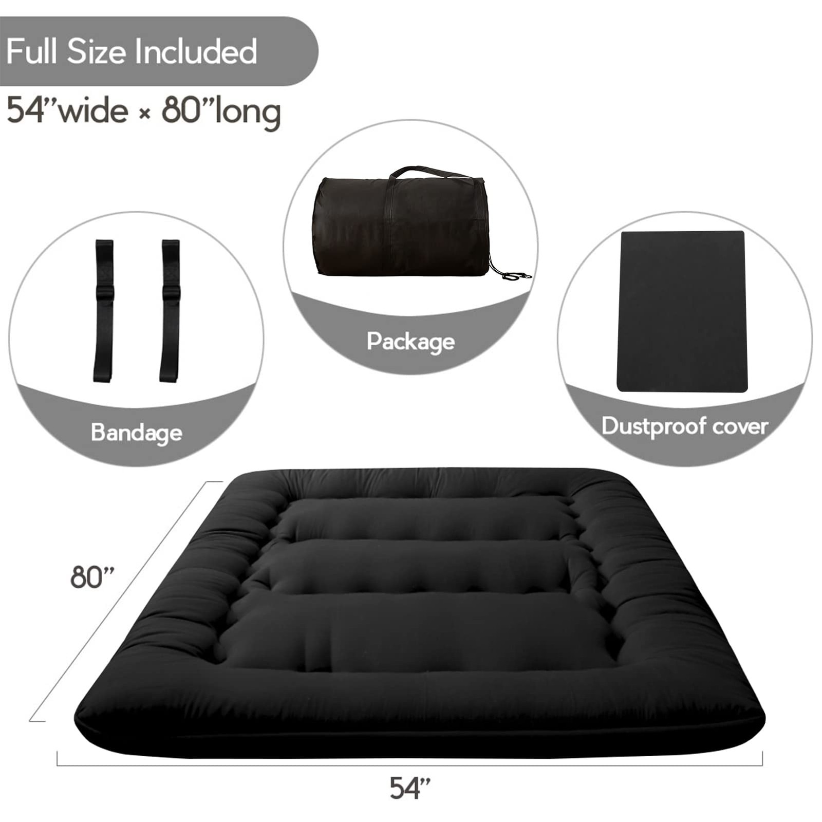 Japanese Floor Mattress Futon Mattress, 4″ Thicken Tatami Mat Sleeping Pad Fo…
