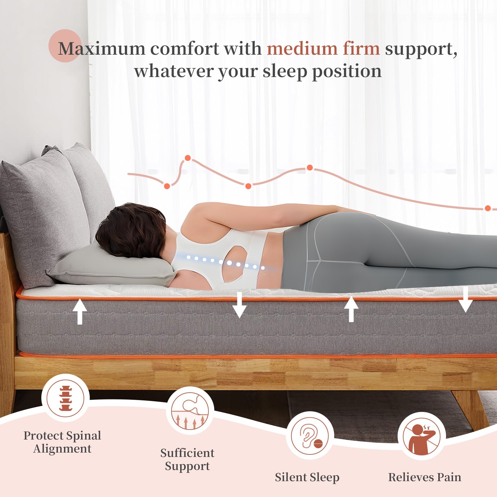 10″ Hybrid Mattress Medium Feel Memory Foam Pocket Spring Mattress in A Box