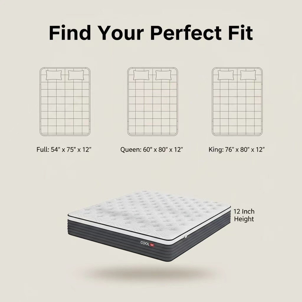 12″ Queen Memory Foam Hybrid Mattress Medium Firm Bed in a Box Pressure Relief