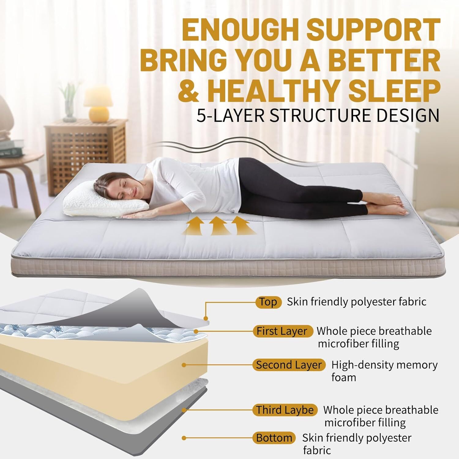 NAIZEA 5 in Thick Foldable Mattress Topper Thicken Tatami Mat Roll Up Mattress