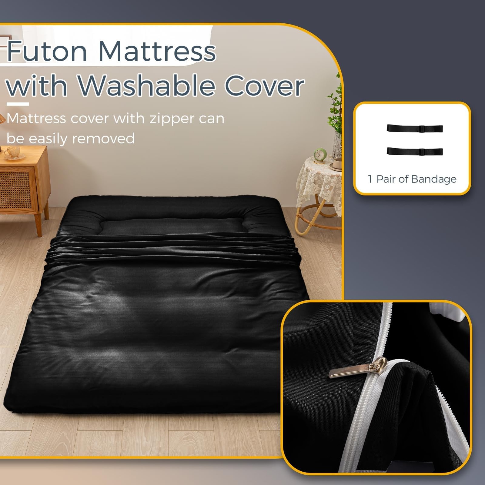 6″ Extra Thick Japanese Floor Mattress Futon Mattress, Foldable Tatami Pad fo…