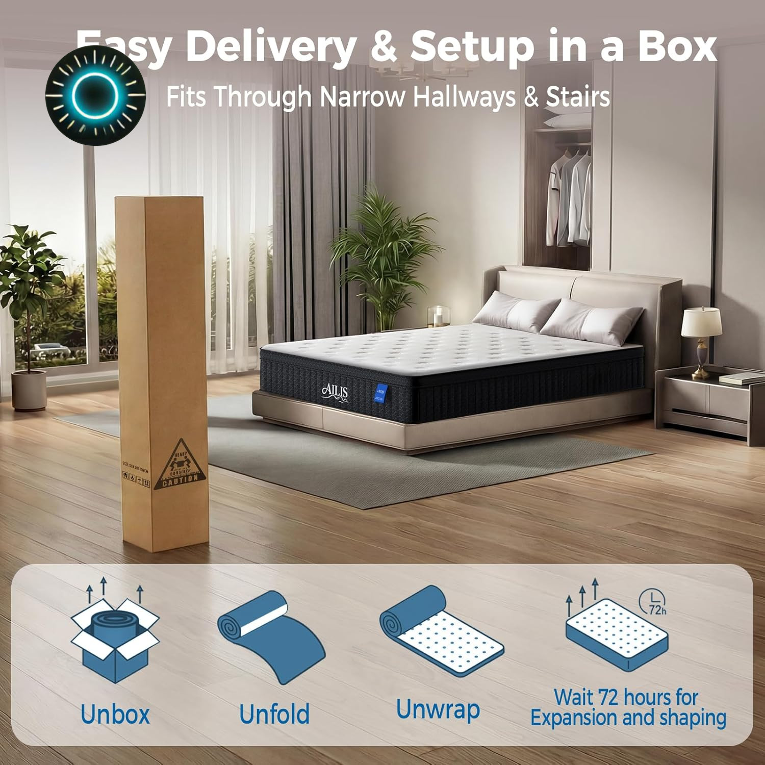 12″ King Size Hybrid Mattress in a Box – Medium Firm Cool & Supportive Sleep NEW