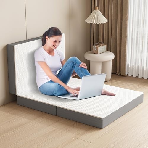 6″ Tri-Fold Memory Foam Mattress Topper – Washable, Reversible, Portable for Tra