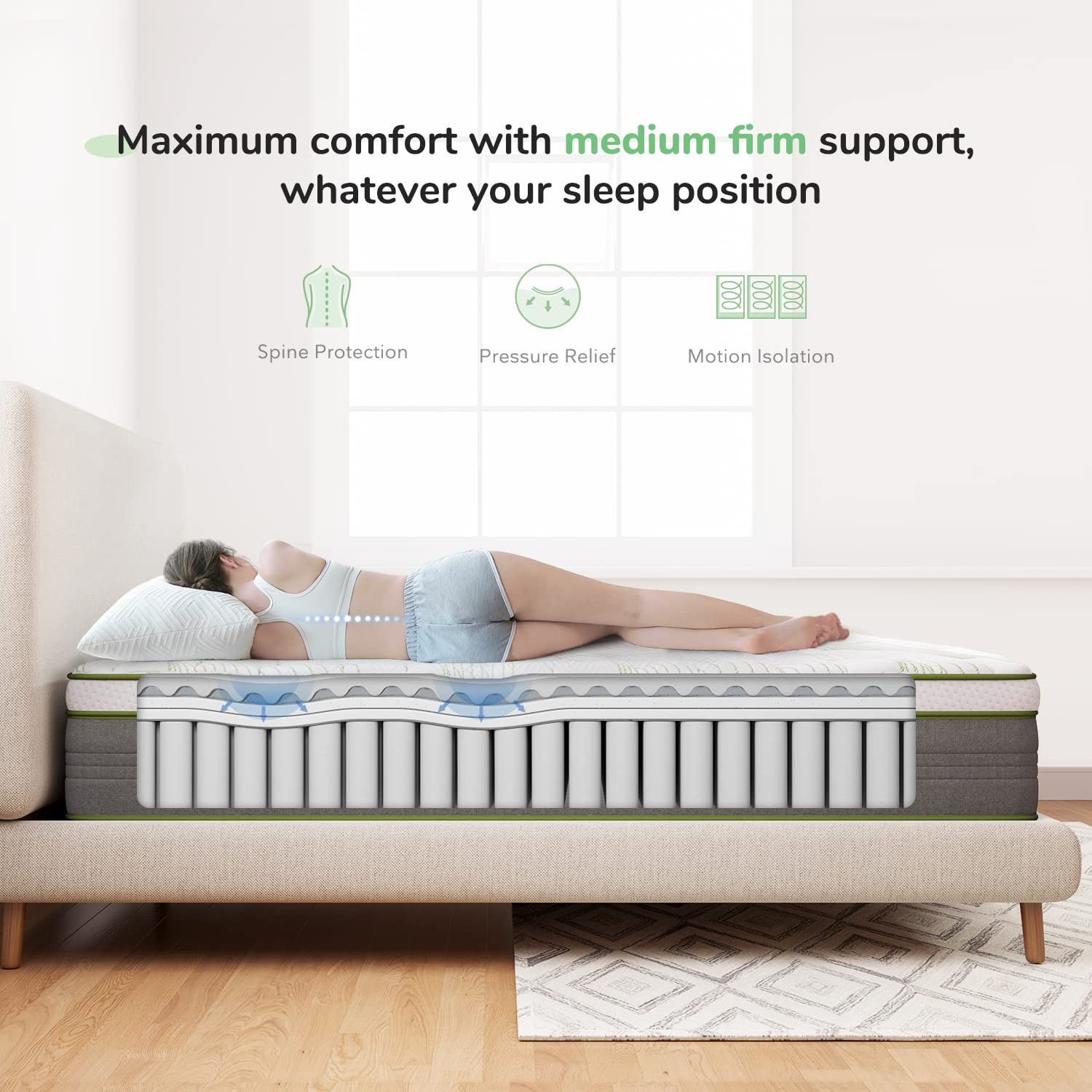Full Size Mattress, 10 Inch Hybrid Mattress in a with Individually Wrapped Po…