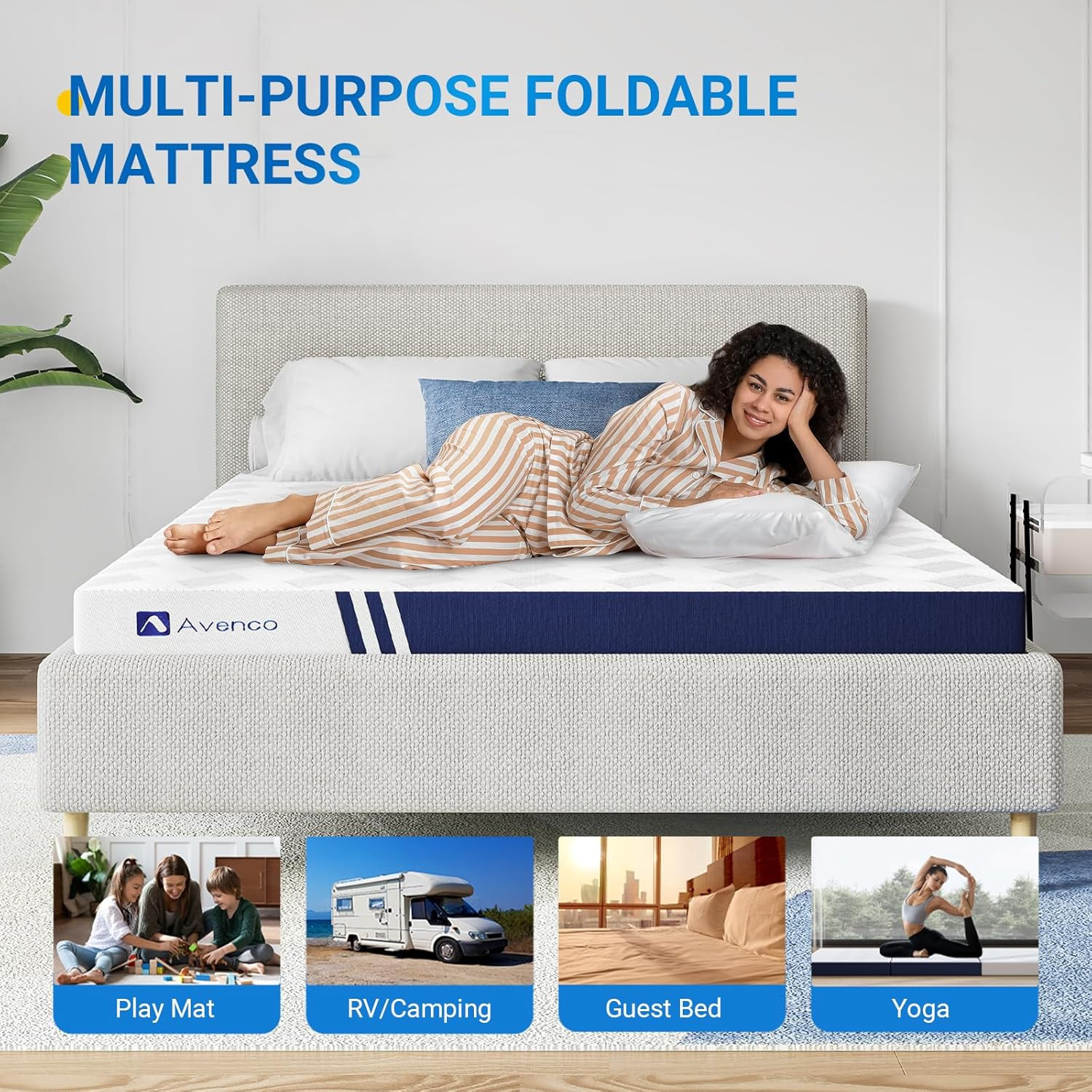 Portable 4″ Memory Foam Trifold Mattress for Travel, Camping & Guests 75″x25