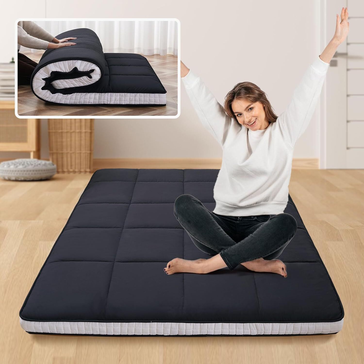 H&ZT Japanese Floor Mattress Thicken Tatami Mat Dorm Cushion Full Size 80*54*4in