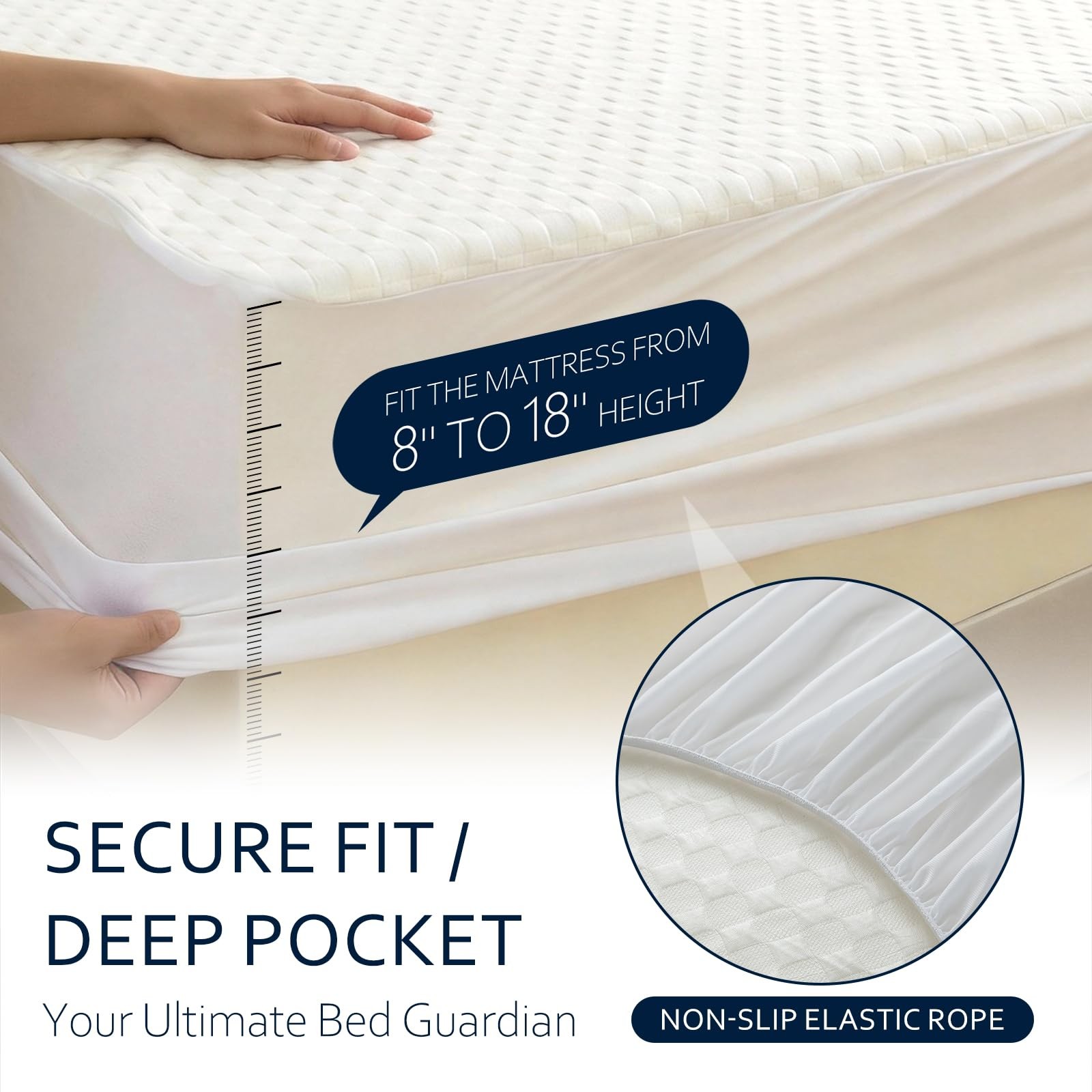 RestTwill Waterproof Mattress Protector with 18″ Deep Pocket, 3D Queen, White