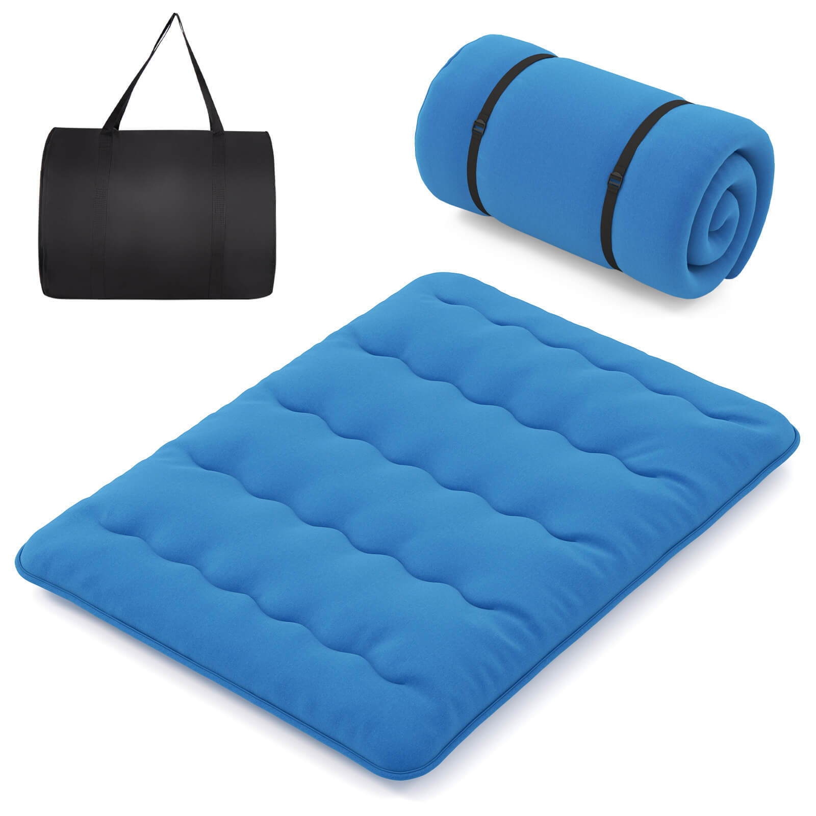Queen Futon Mattress Japanese Floor Sleeping Pad Washable Cover Carry Bag Blue