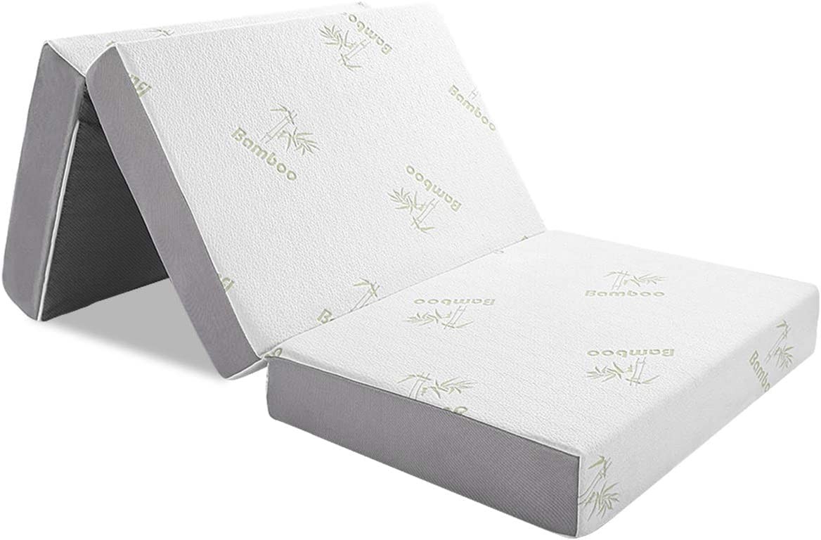 Twin Folding Mattress, 5 Inch Trifold Memory Foam Mattress with Soft Removabl…