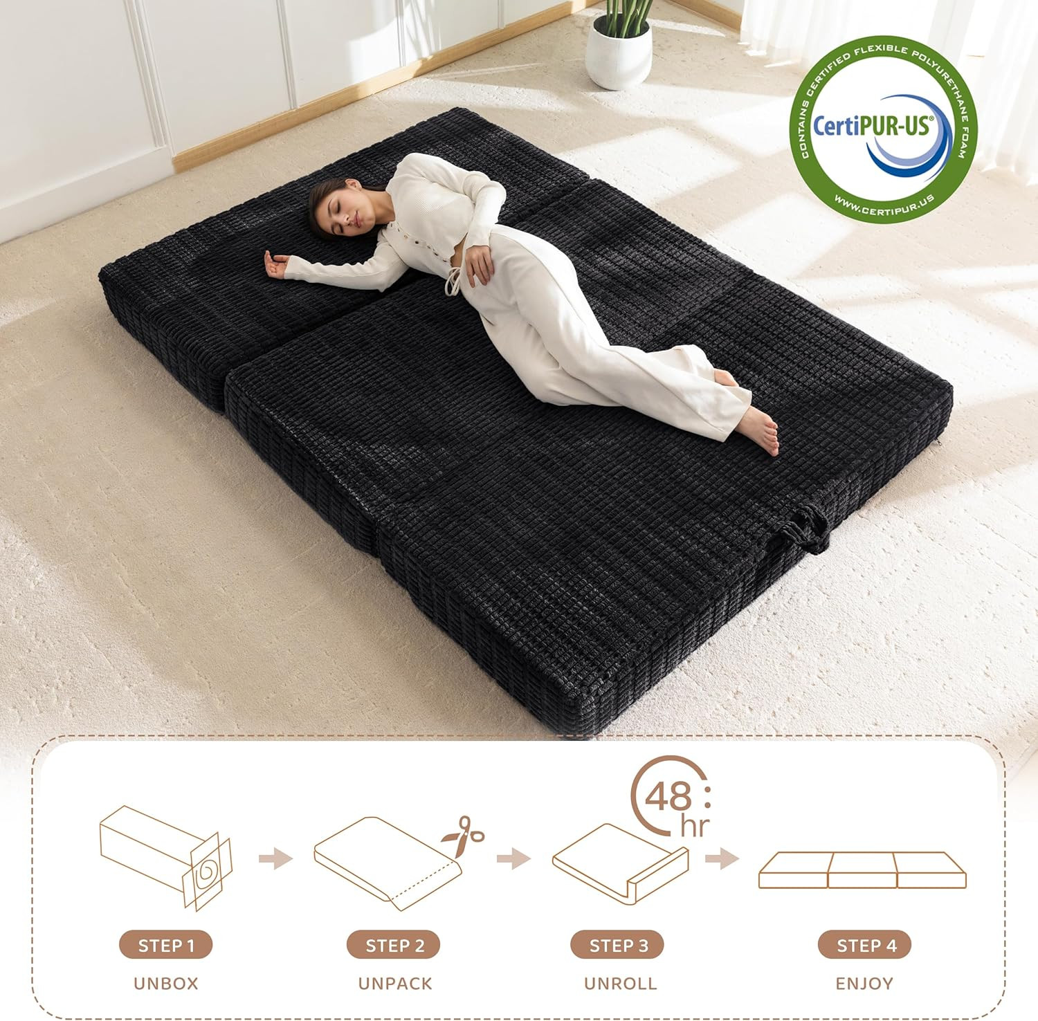 Memory Foam Tri-Folding Mattress, 6 Inch Gel Folding Mattress Topper, Foldable S