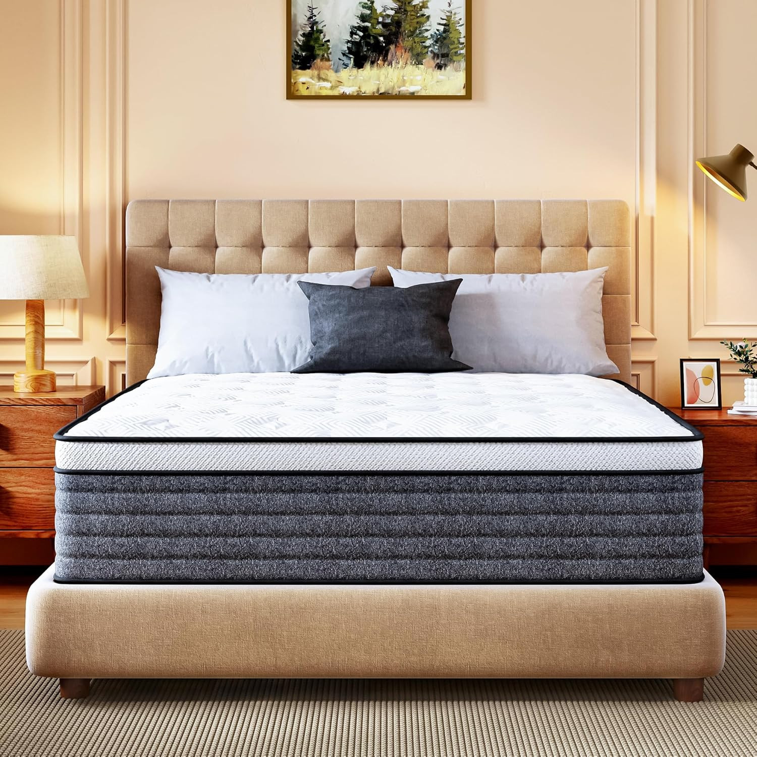 CH Charme House Queen Mattress, 14 Inch Hybrid Queen Size, Medium Feel Foam and