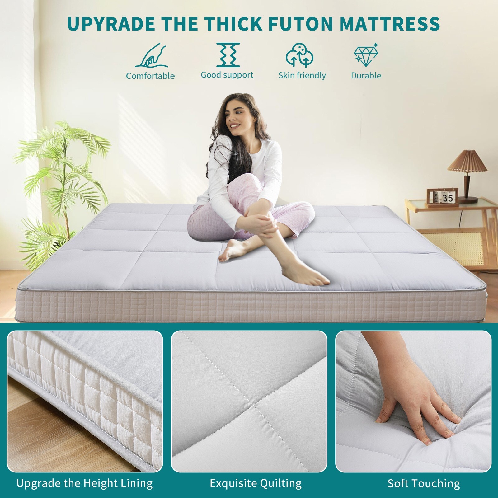 Docred Japanese Floor Mattress 4 inch Extra Thick Futon Mat Twin/Full/Queen size
