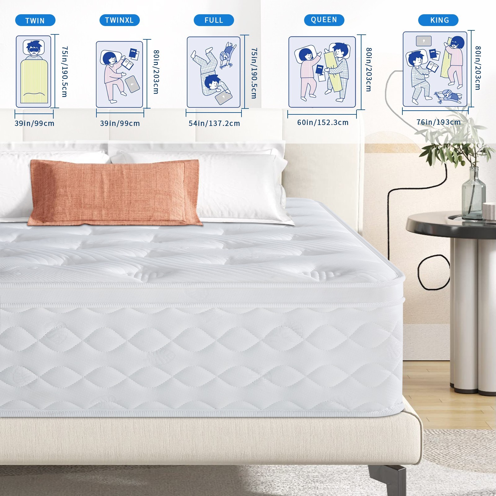 10″12″ Gel Memory Foam Spring Hybrid Mattress Twin Full Queen King Size In A Box