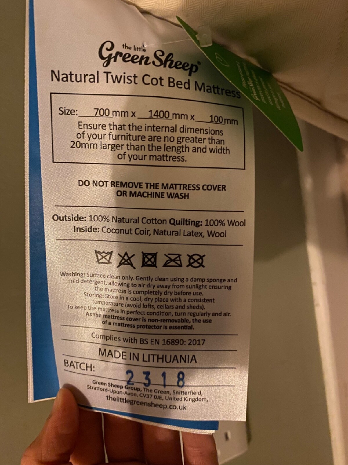 TWIST NATURAL COT MATTRESS 70×140