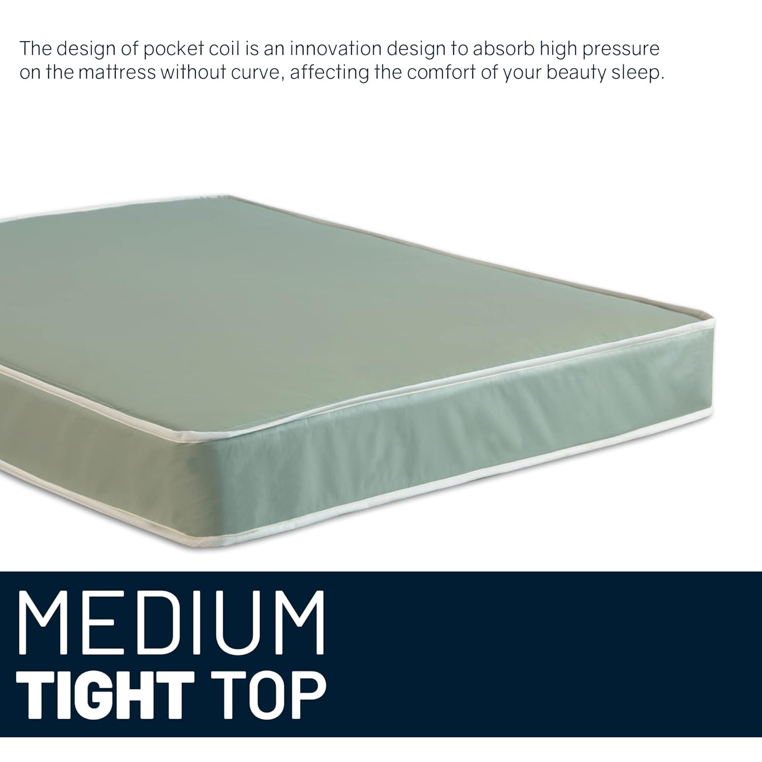 Comfortable Twin Pocket Coil Mattress, Water-Resistant & Easy to Clean, Green