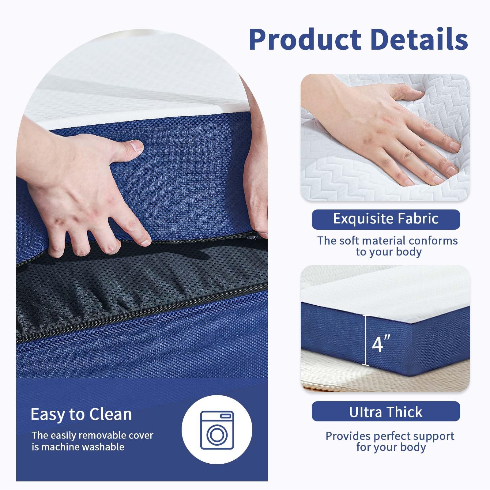 Folding Mattress Single Size,4 inch Memory Foam Tri-Fold Single Floor Mattres…
