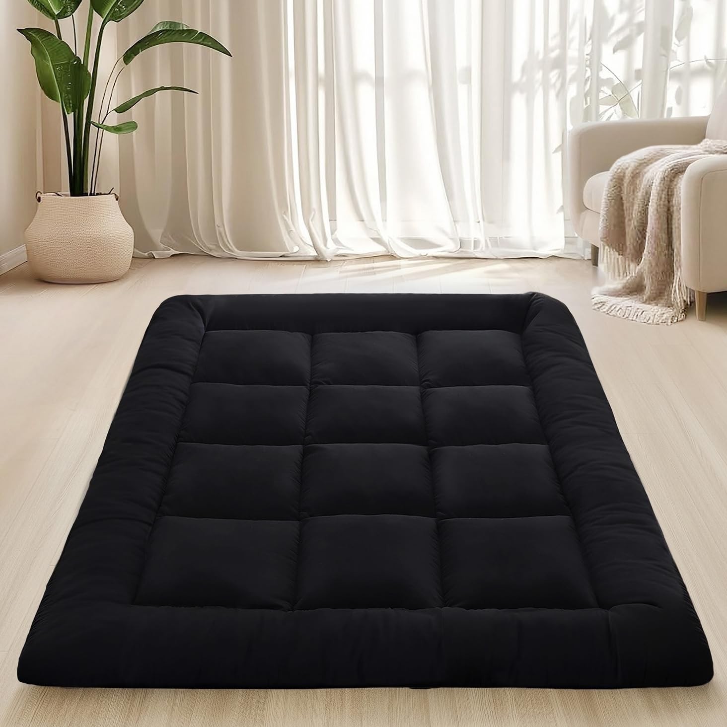 Japanese Floor Mattress Foldable & Portable Roll Up Futon Mattress 3″ Black T…