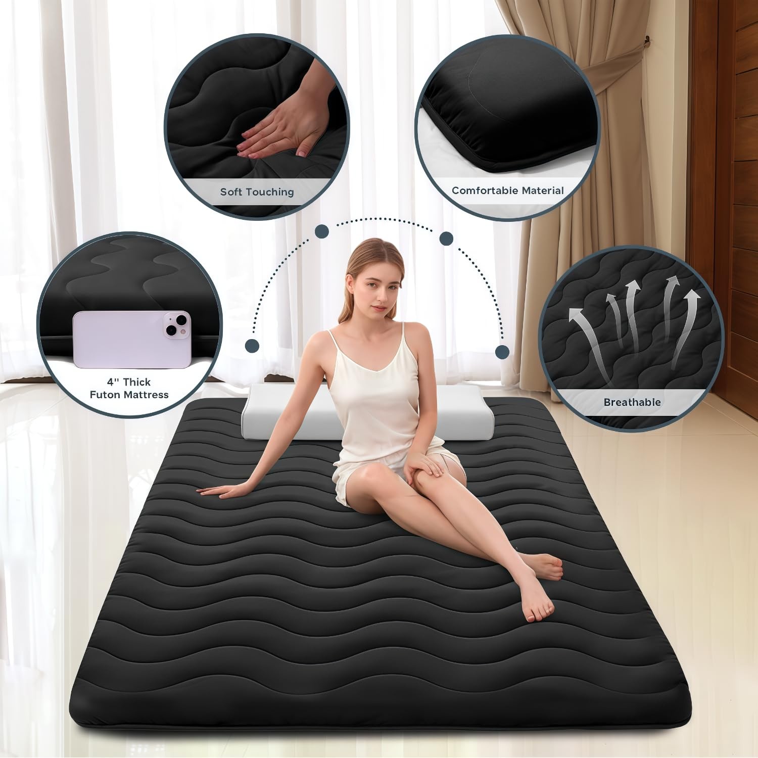 Japanese Floor Mattress, 100% High Density Comfortable Foam, 4″ Thicken Folda…