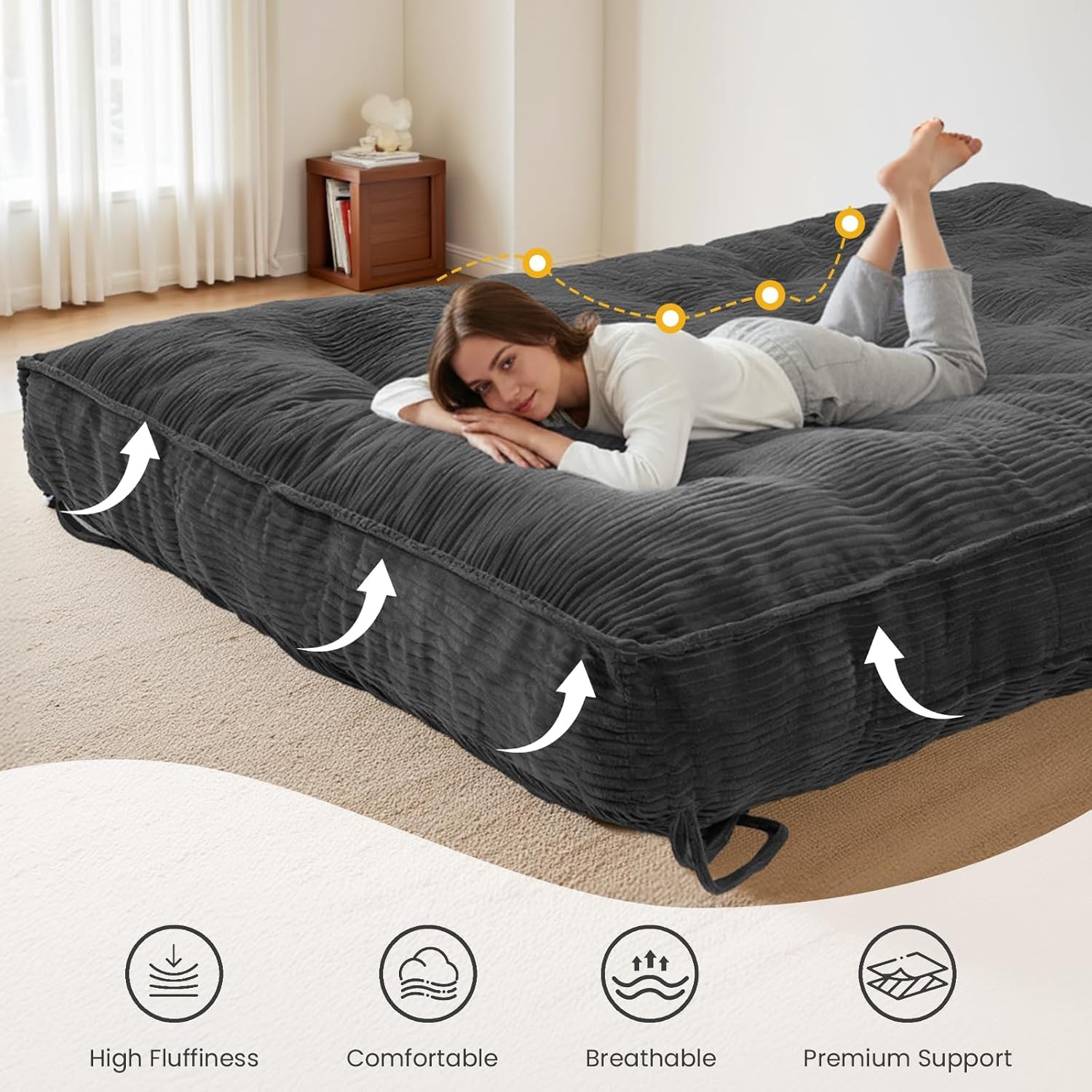 8 Inch Futon Mattr Full Size, Futon Floor Sofa Bed Foldable with Soft