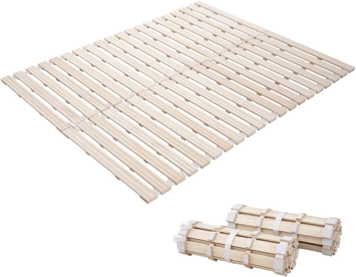 Wood Roll-Type Slatted Bed Queen (63×78.7in) for Japanese Floor