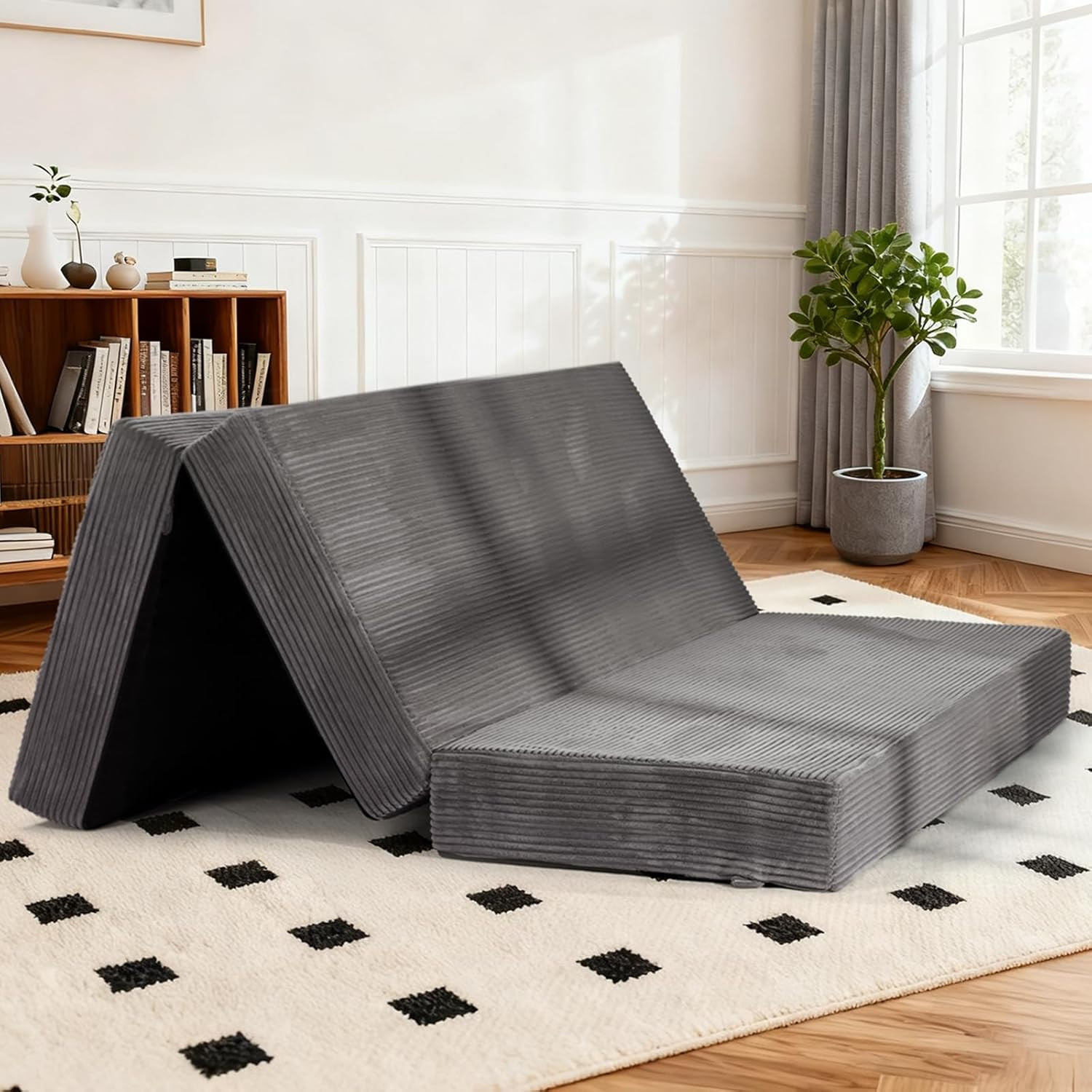 Portable 6-Inch Tri-Fold Mattress with Washable Cover for Camping & Guests