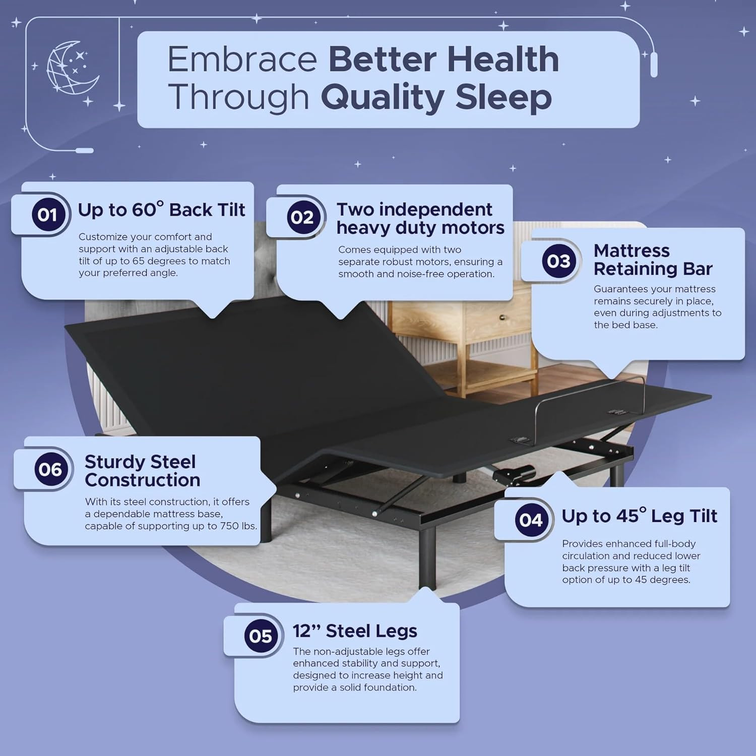 Aurora Adjustable Bed Frame & 12″ Gel Memory Foam Mattress – Queen Size