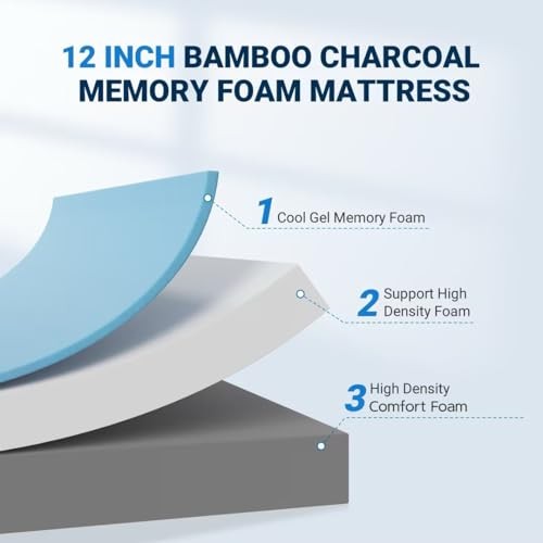 AVENCO QUEEN MEMORY FOAM MATTRESS, 12 INCH MEDIUM FIRM MATTRESS – WHITE/GRAY