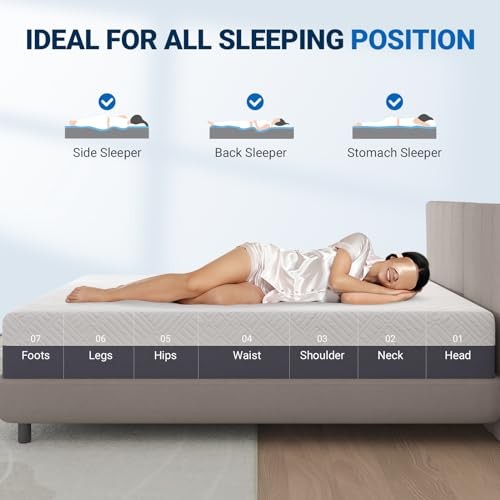AVENCO QUEEN MEMORY FOAM MATTRESS, 12 INCH MEDIUM FIRM MATTRESS – WHITE/GRAY