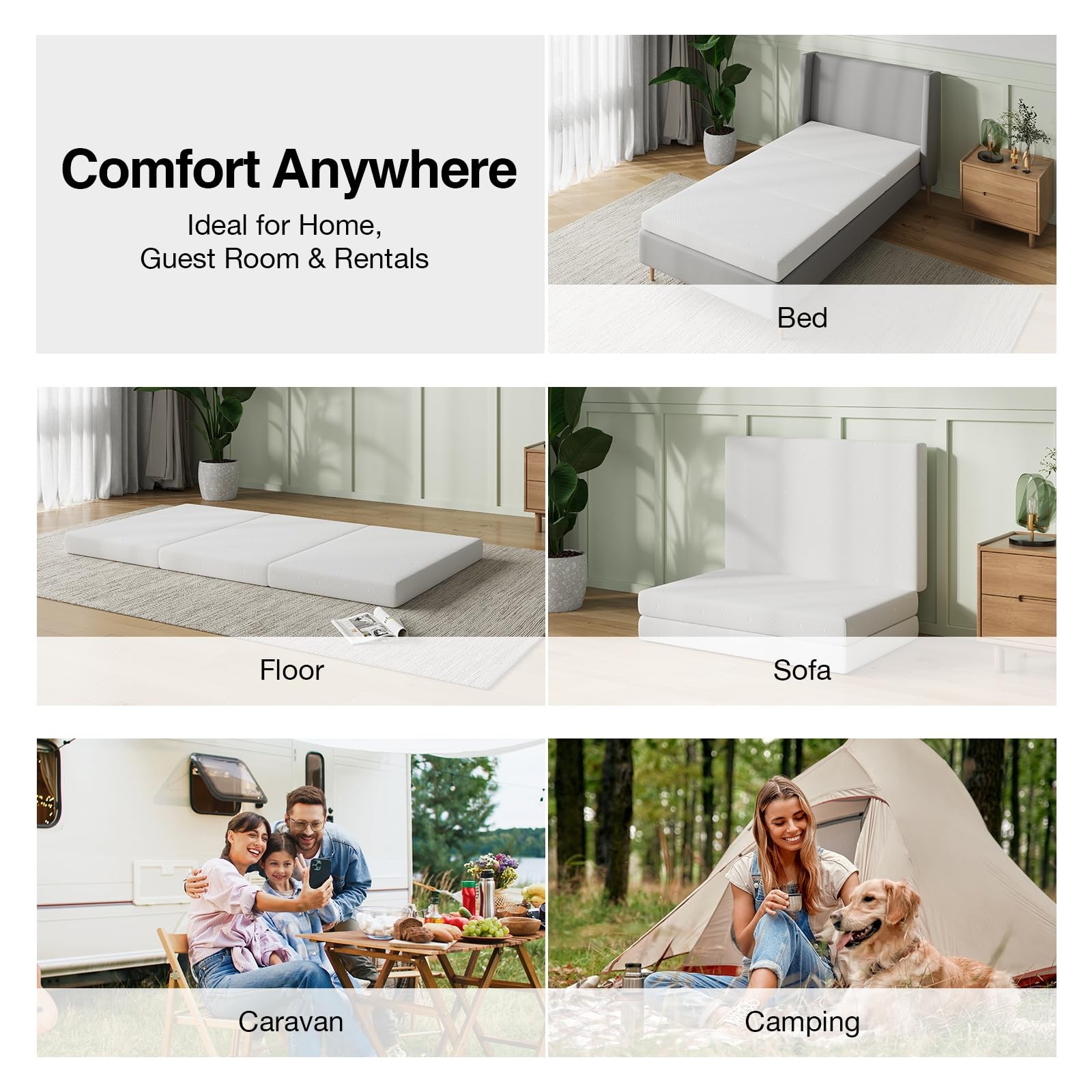 Novilla Foldable Mattress Single Comfort Foam Trifold Mattress Cloud Cover 4 Inc