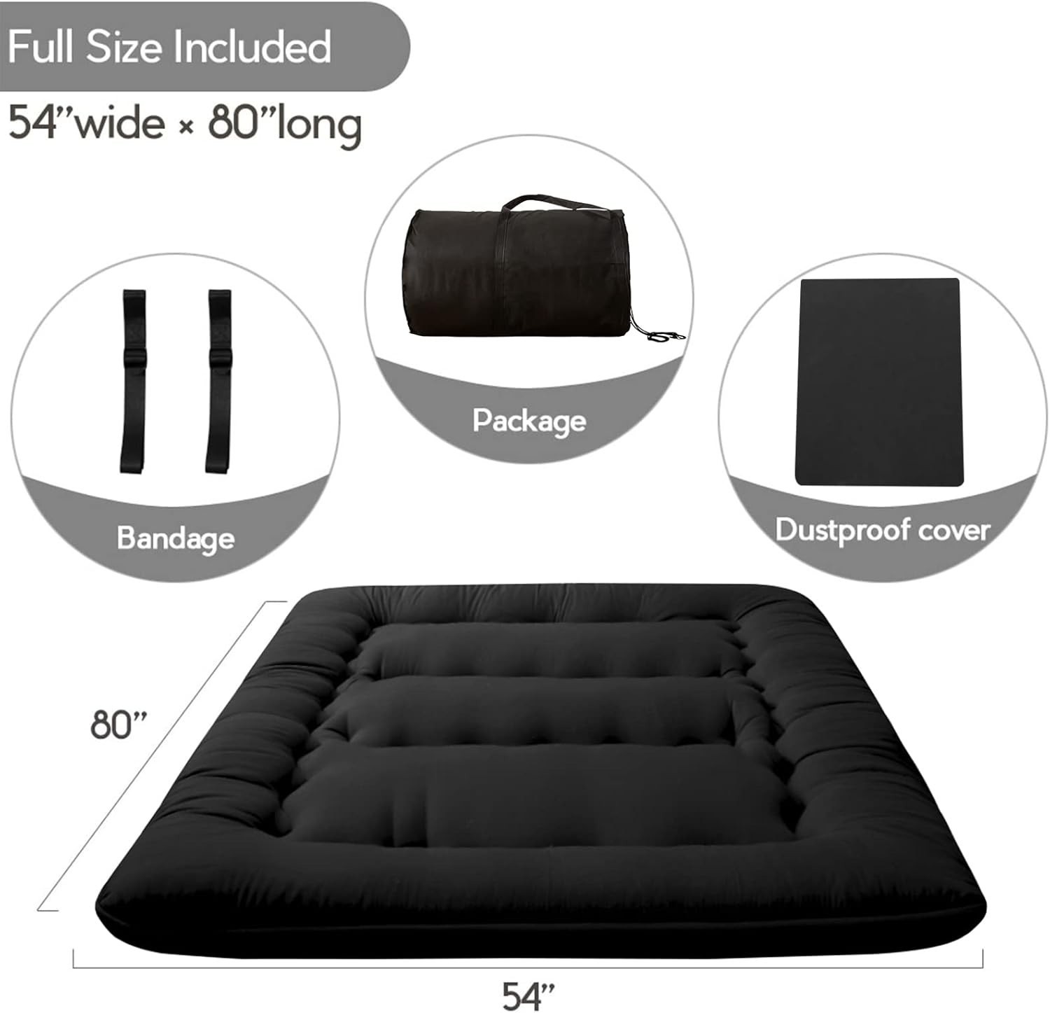 Japanese Floor Mattress Futon Mattress, 4″ Thicken Tatami Mat Sleeping Pad Fo…