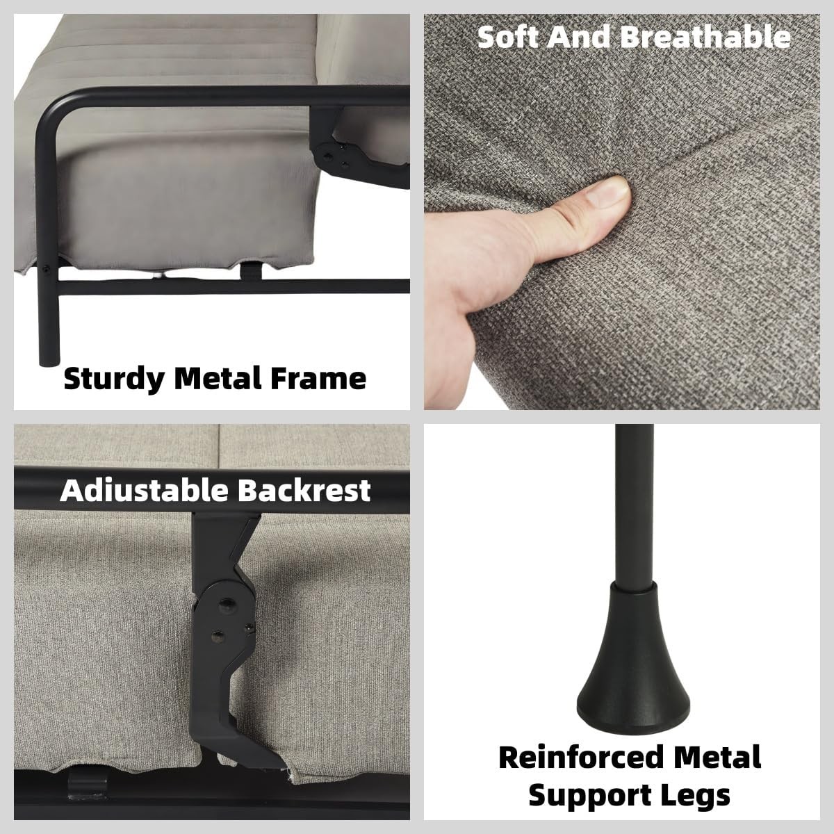 Modern Grey Futon Sofa Bed with Arm, 78.74″ 3-Posit