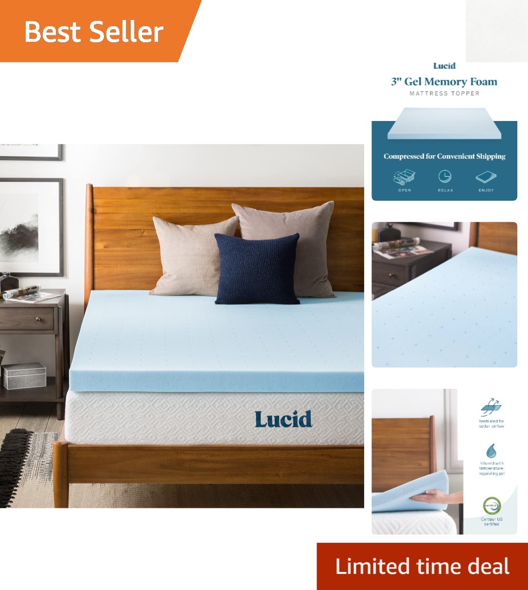 Full Size 3 Inch Memory Foam Mattress Topper – Temperature Regulating Comfort