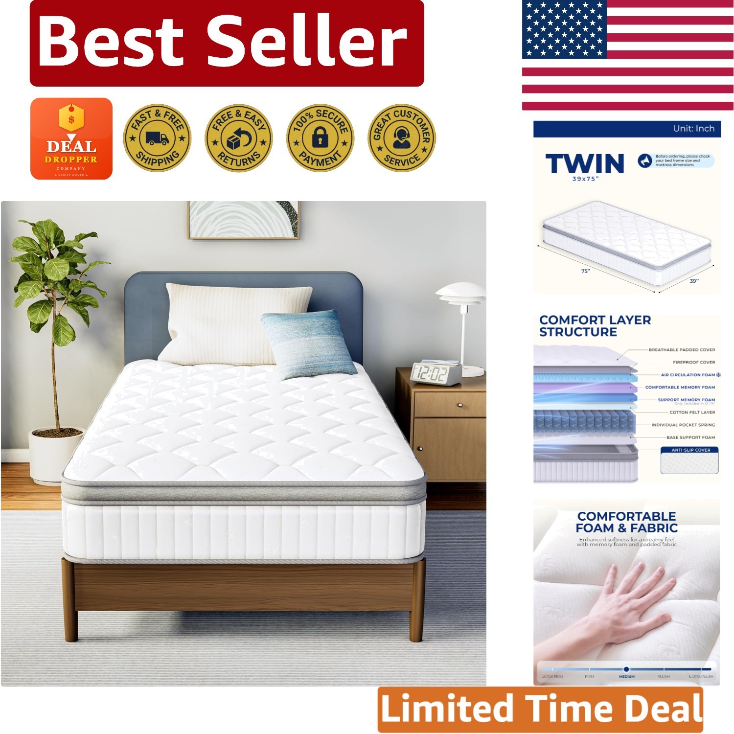 12-Inch Twin Hybrid Mattress with Cooling Gel Memory Foam – Luxurious Comfort