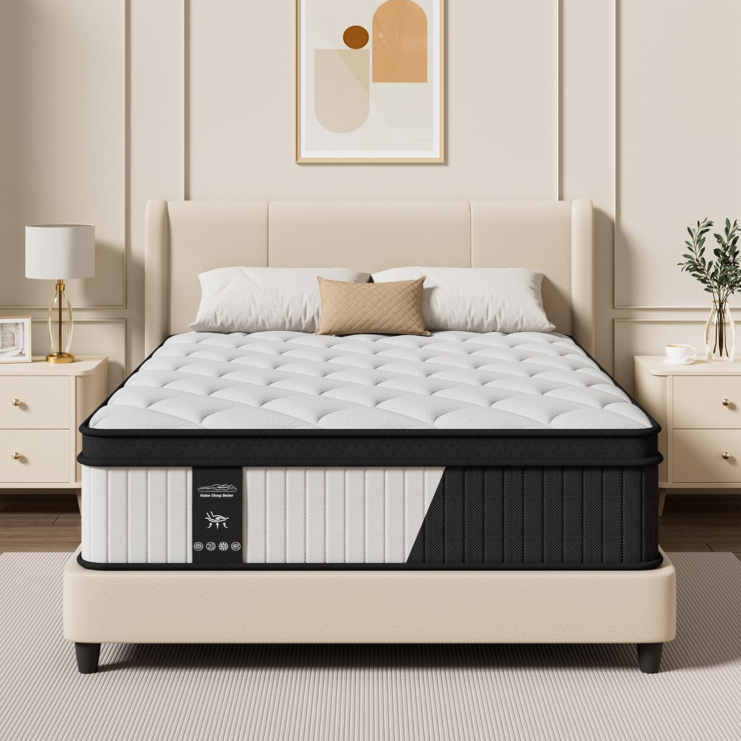 Queen Hybrid Mattress 12 Inch in a Box, Cooling Gel Memory Foam & Pocket Springs