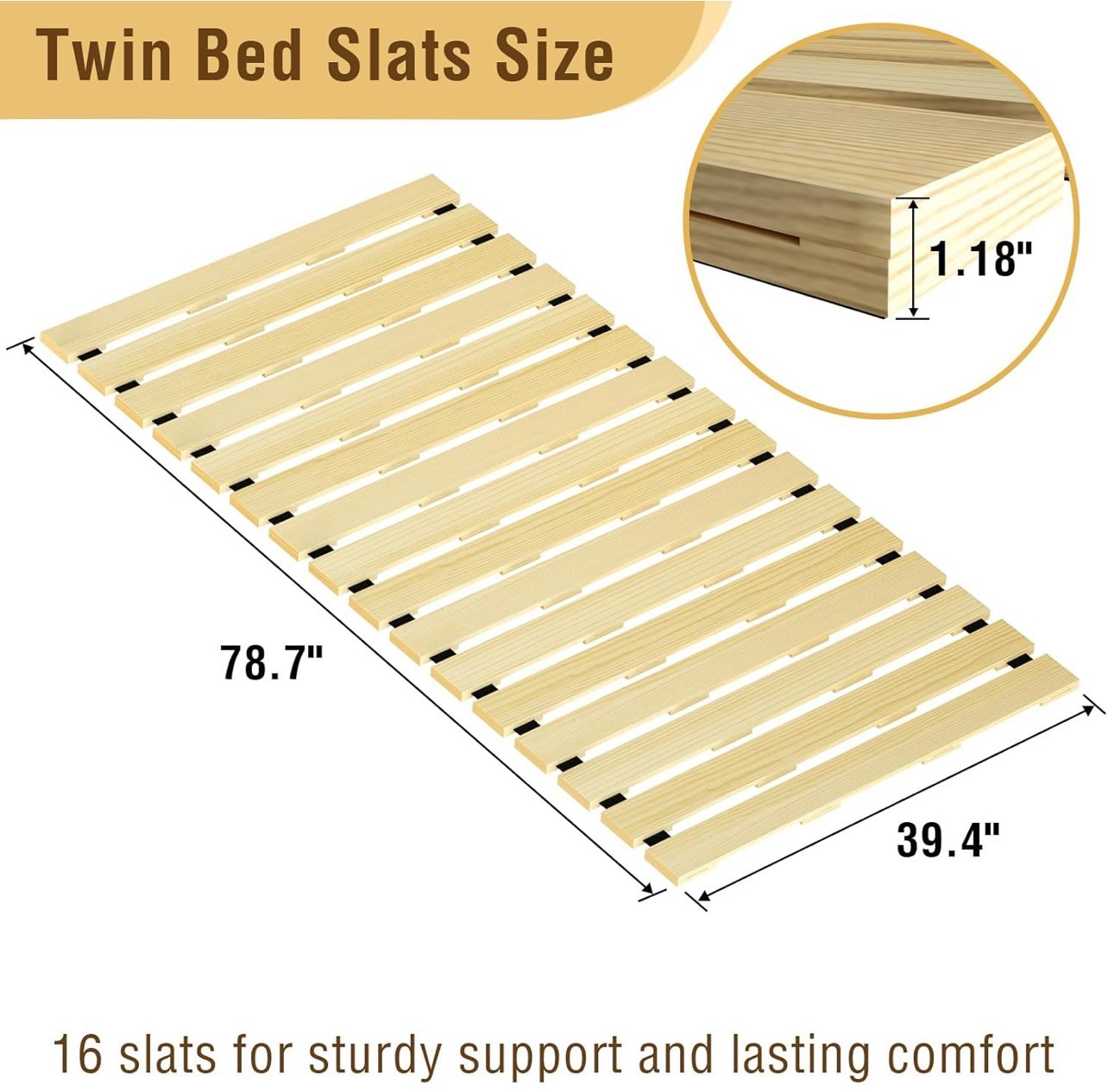 Japanese Tatami Mat Floor Bed, Knotless Solid Wood, Roll-Up Slatted, Bed Twin