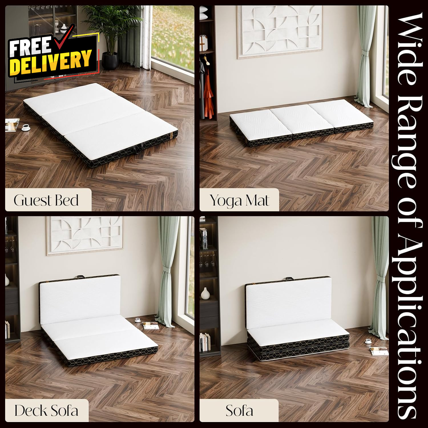 Tri-Fold Memory Foam Mattress Twin 4 Inch Portable Folding Mattress with Ha….
