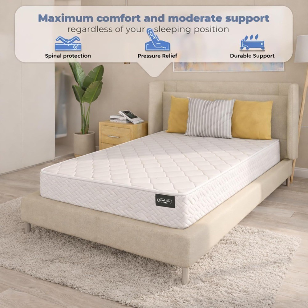 Twin Size Mattress 6 Inch Hybrid Medium Firm Pocket Coil Support Tight Euro Top